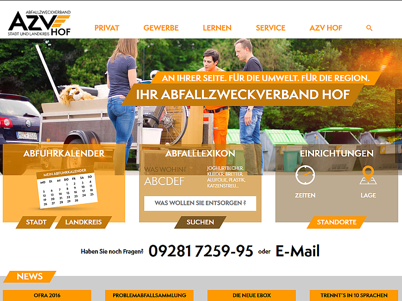 Homepage des Abfallzweckverbands Hof