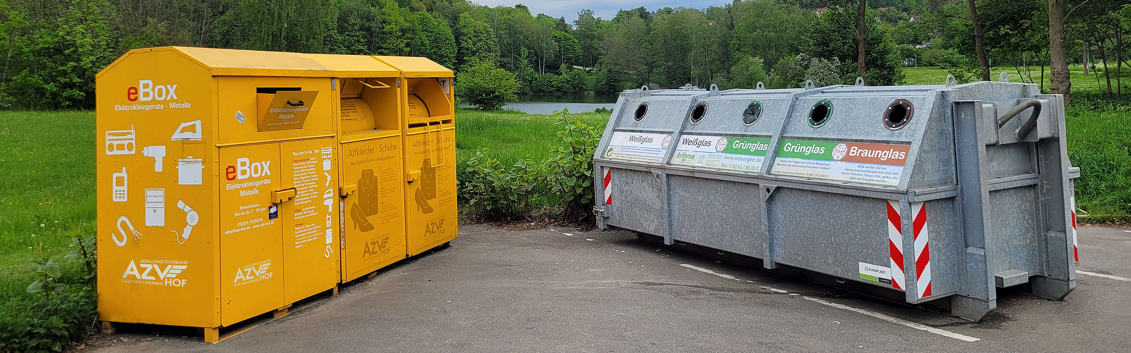 Wertstoffinsel mit E-Box Altkleider- und Glascontainer_Vollmeldung