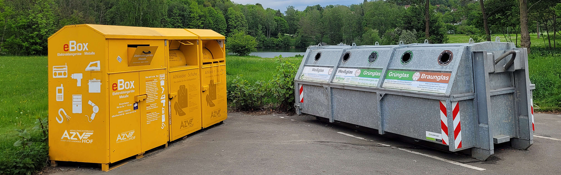 Wertstoffinsel mit E-Box Altkleider- und Glascontainer_Vollmeldung