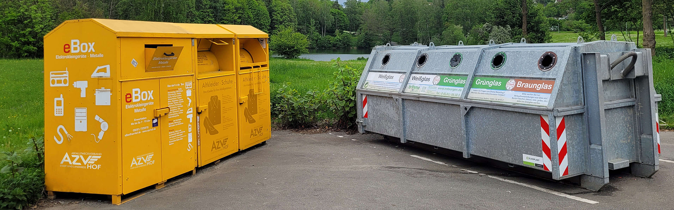 Wertstoffinsel mit E-Box Altkleider- und Glascontainer_Vollmeldung