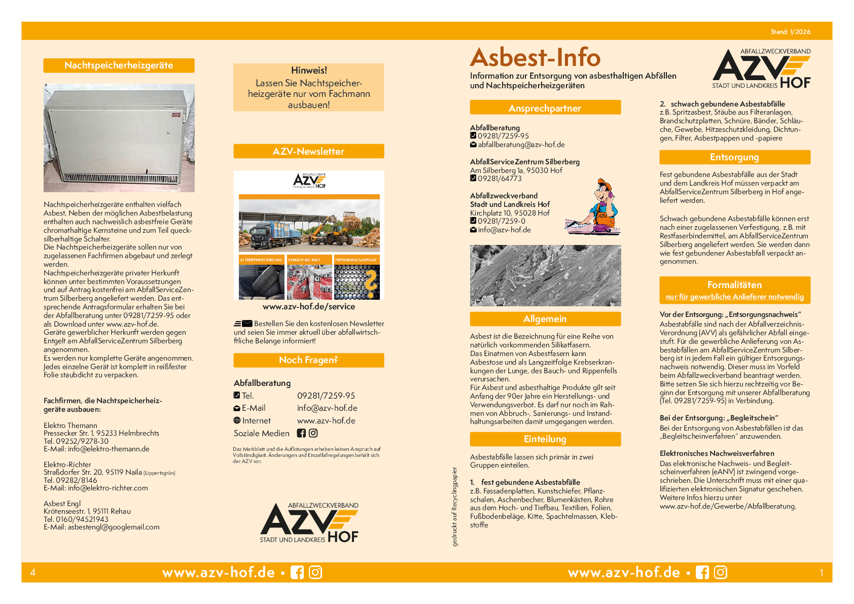 Asbestinfo zum Download (+ Info Entsorgung von Nachtspeicheröfen)