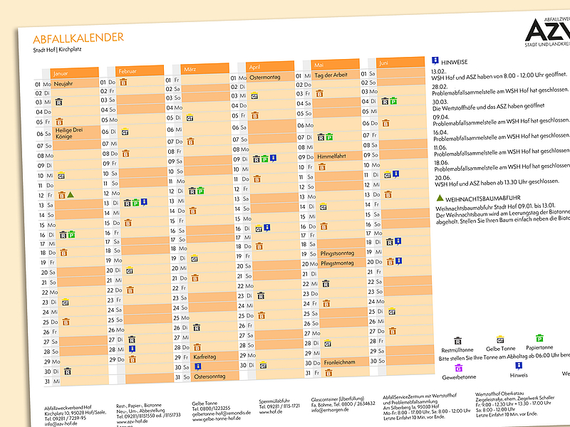 Abfuhrkalender Hof Stadt