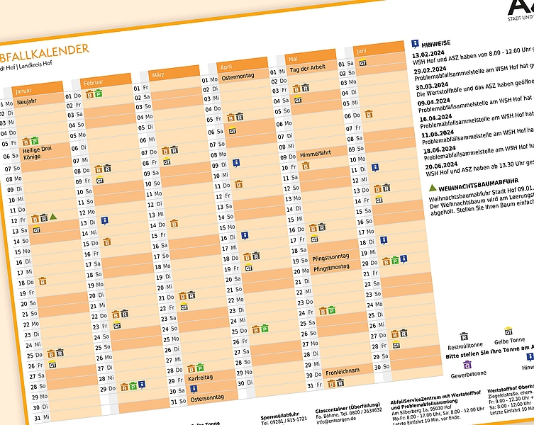 Abfuhrkalender Hof Stadt