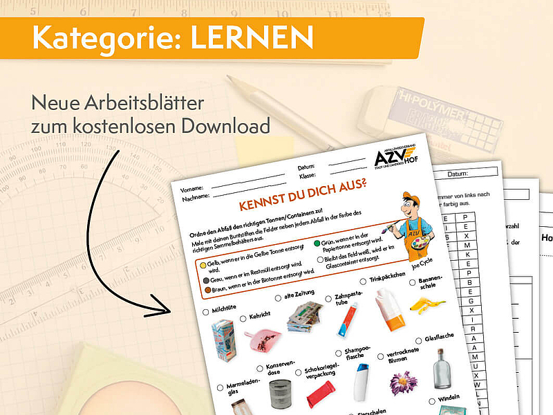 Arbeitsblätter für Schulen etc. zum Thema Abfall
