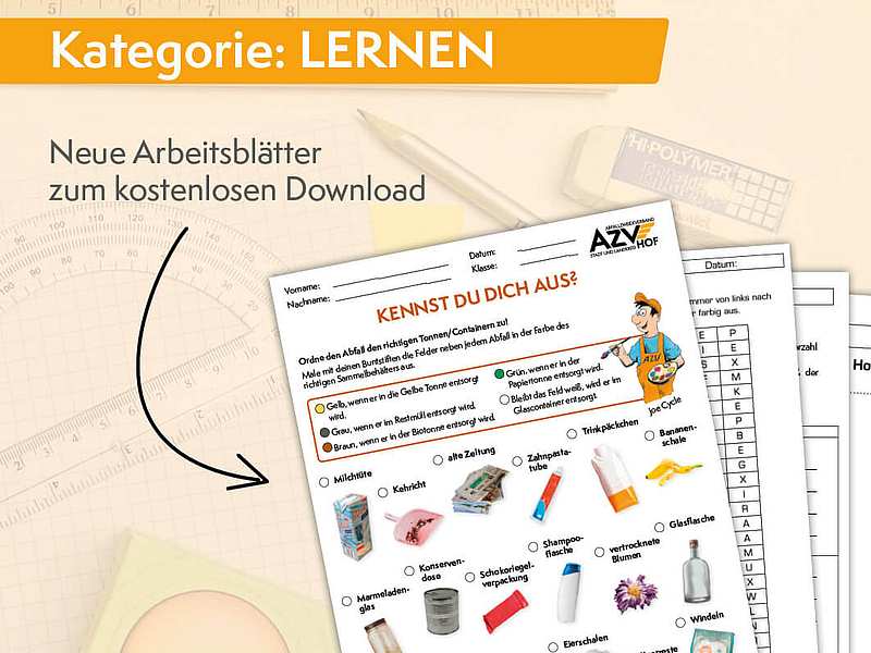 Arbeitsblätter für Schulen etc. zum Thema Abfall