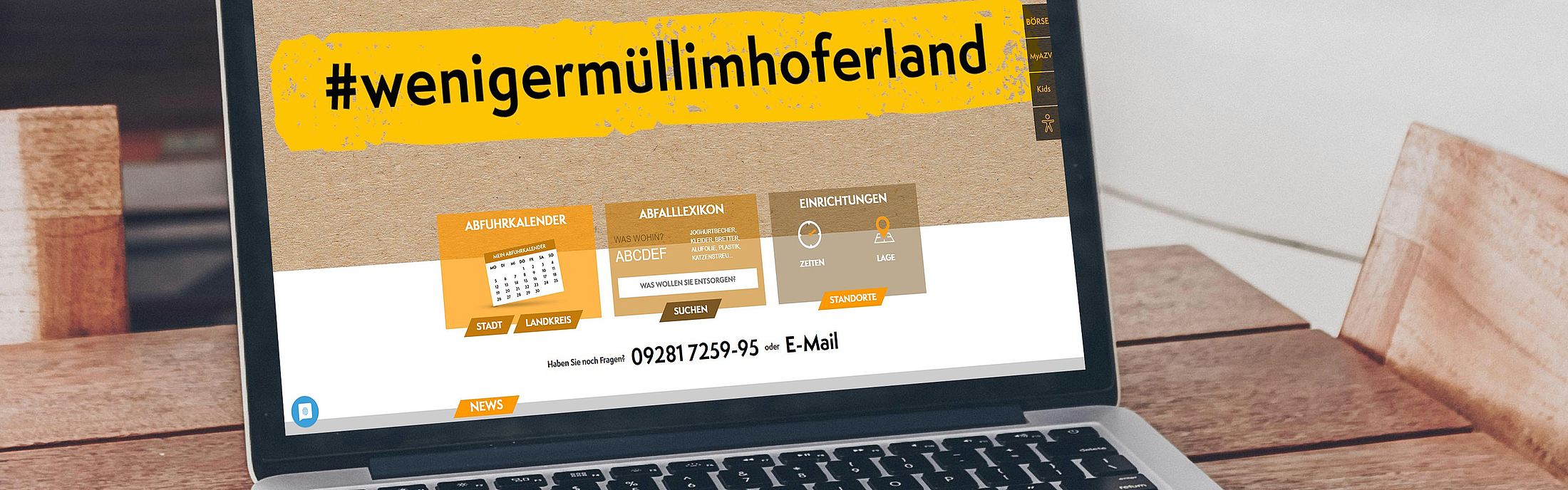 Ein geöffneter Laptop zeigt die Startseite des AZV