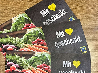 Fächer von fünf Einkaufsgutscheinen für den Edeka-Markt Bergler in Hof
