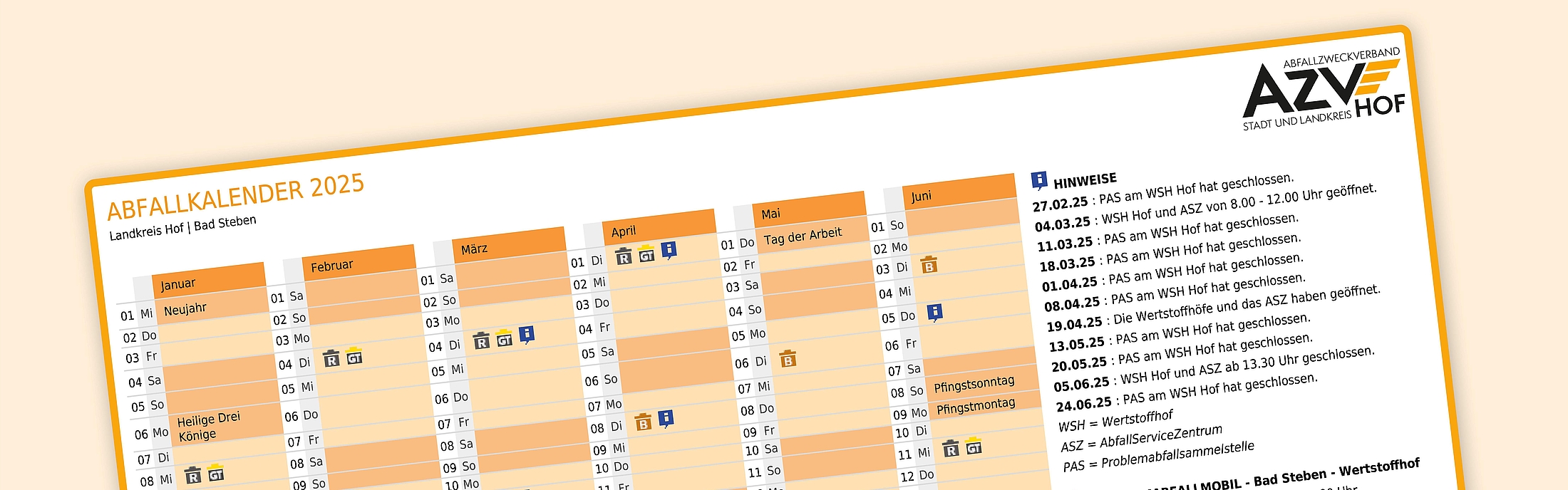 Abfuhrkalender für Landkreis Hof