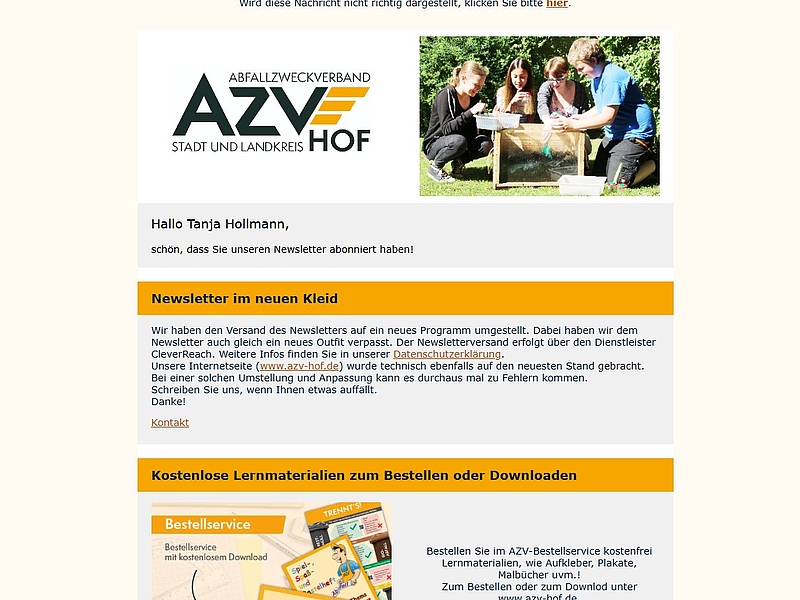 Der AZV-Newsletter informiert Stadt und Landkreis Hof über alles Wichtige zur Abfallentsorgung.